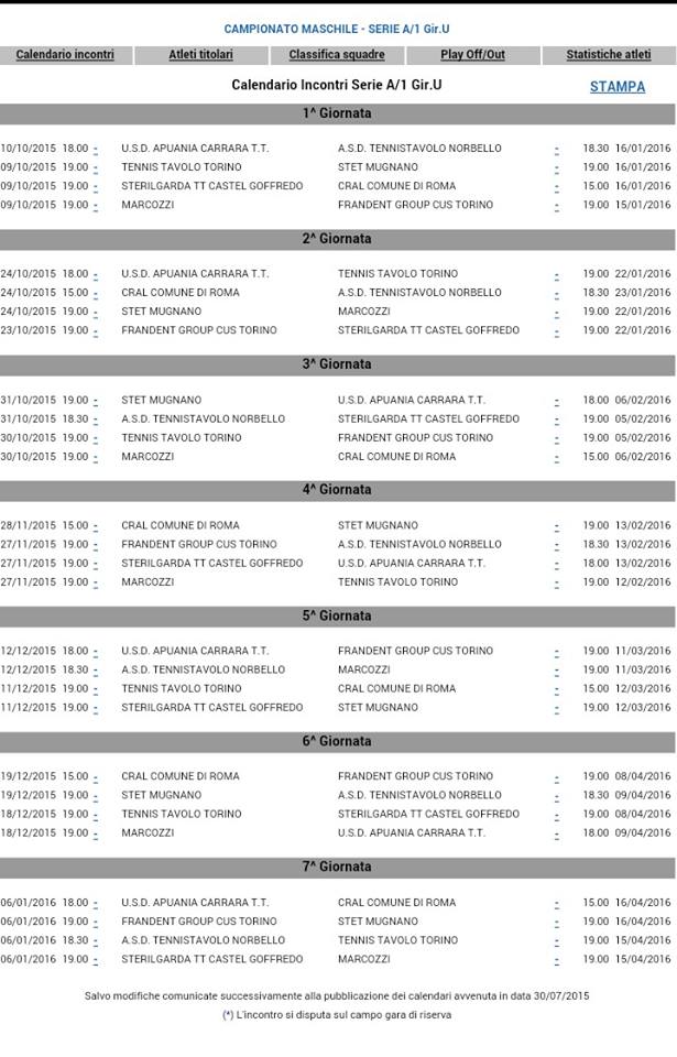 CALENDARIO SERIE A1 MASCHILE